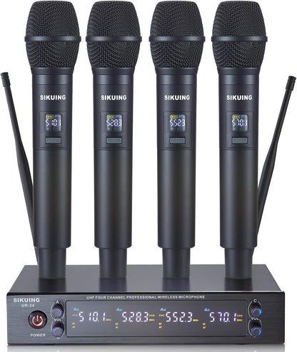Set van 4 draadloze handmicrofoons – Microfoonset – Karaoke microfoons – UHF microfoons – Draadloze microfoonset – 4 x 50 instelbare frequenties – Bereik tot 100 m