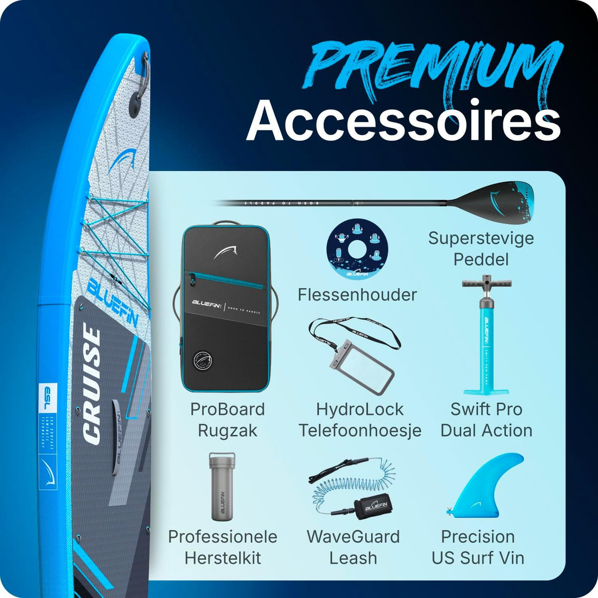 Bluefin Cruise 10'8 opblaasbaar paddleboard | Premium SUP-pakket en accessoires | antislip dekpad en lichtgewicht | 6' dik allround paddleboard | Perfect stand-up board voor volwassenen en