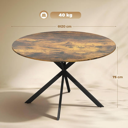 Ronde Eettafel – Eetkamertafel – Keukentafel – Bureau – Tafel 120 cm Ø – Industrieel Design – Verstelbare Voetjes