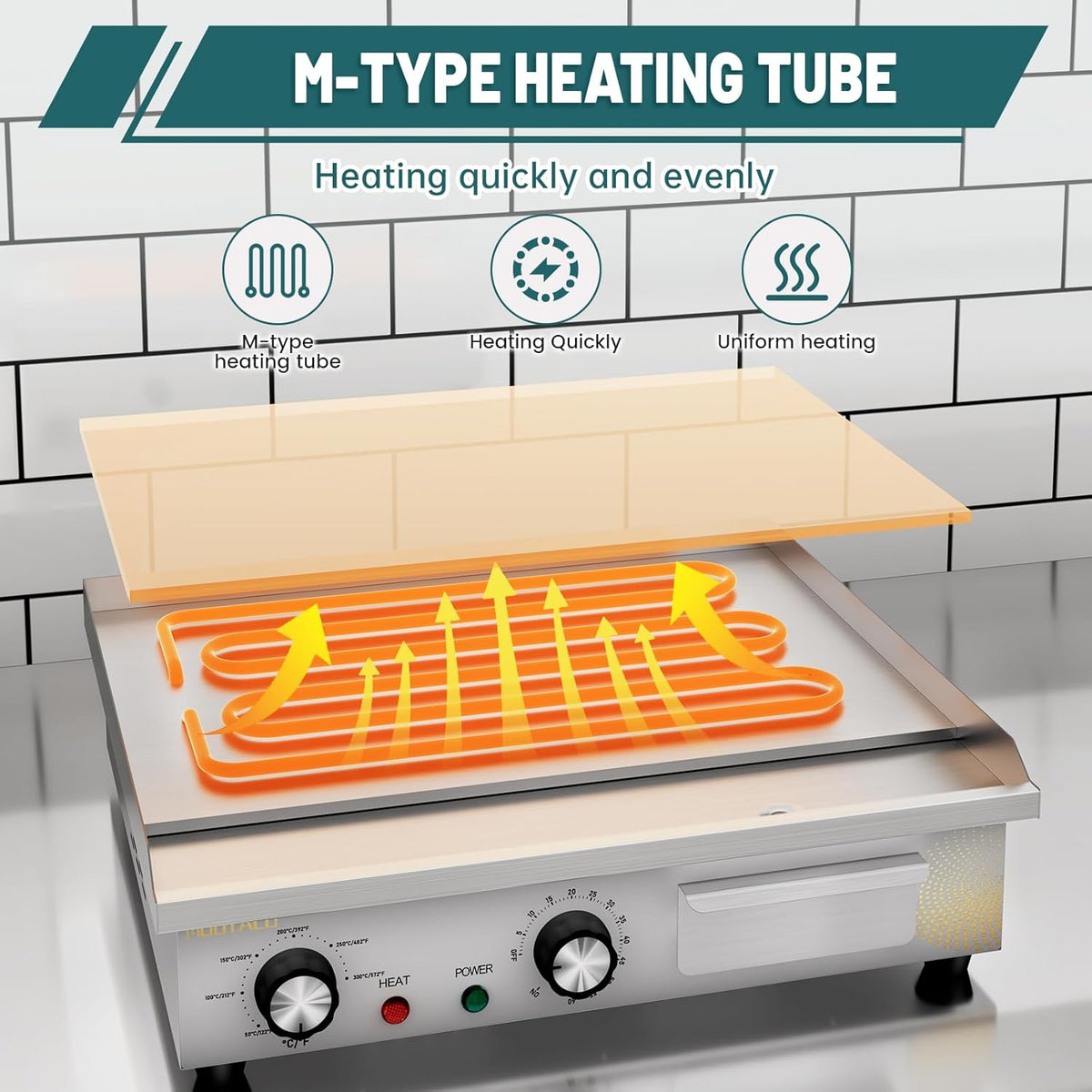 Elektrische grillplaat, professionele gastro elektrische grillplaat met 45 cm grilloppervlak, tafelgrill met timer