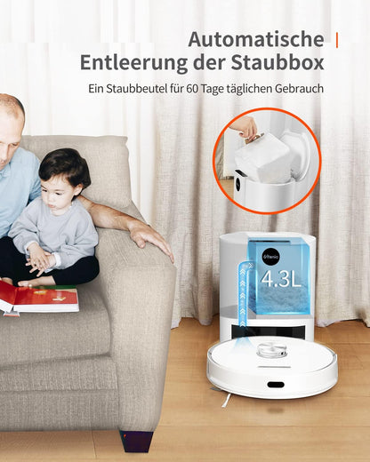 Ultenic T10 Robotstofzuiger met automatisch afvoerstation, 3000 PA zeer krachtig, lasernavigatie, bediening via app en Alexa, ideaal voor huisdieren en grote huizen