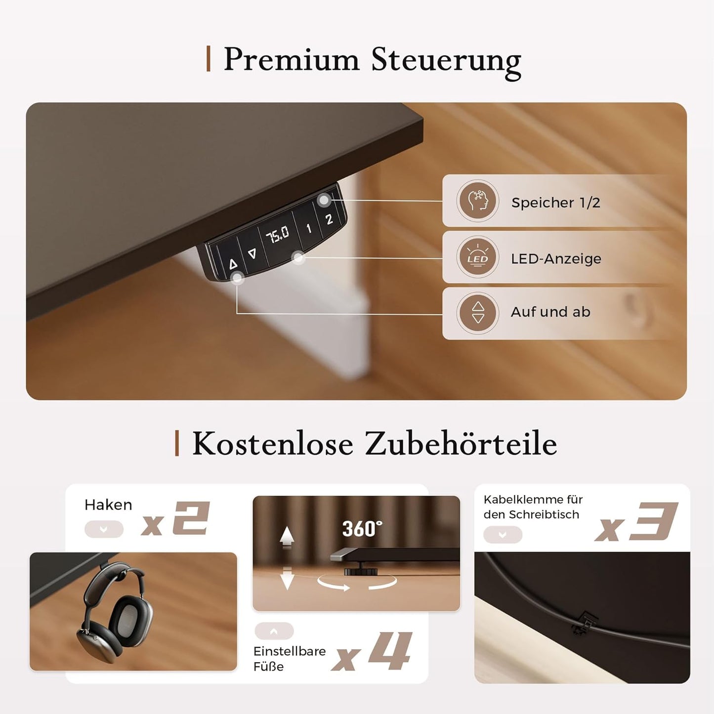 Klicelor In hoogte verstelbaar bureau met beweegbare monitorstandaard, 160x80cm, Zit-Sta bureaux met 2 geheugenknoppen, 4-delige tafelblad, Computertafel, Zwart