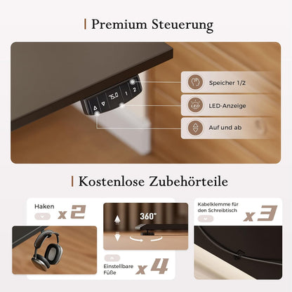 Klicelor In hoogte verstelbaar bureau met beweegbare monitorstandaard, 160x80cm, Zit-Sta bureaux met 2 geheugenknoppen, 4-delige tafelblad, Computertafel, Zwart
