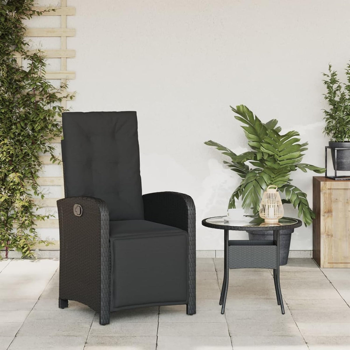 Gecheer Garden Chair with Footrest Black Poly Rattan Garden Chair Garden Chair Rattan Adjustable Rattan Outdoor Chair - QUORE