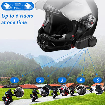 QSPORTPEAK Motorcommunicatiesysteem, M2 motorfiets bluetooth intercom met stereogeluid, motorfiets helm headset tot 6 bestuurders (1000 m bereik, waterdicht, FM-radio, voice prompt) (2 stuks)