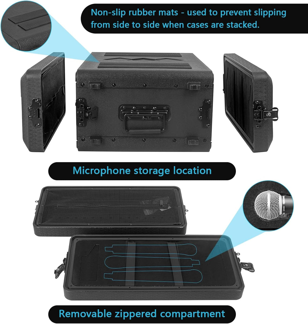 Rack Case, 19" Rackmount Flight Cases 390-4U Rack Case Flight Cases Duurzame HDPE Waterdichte Stofdichte 390-4U Shock Mount Rekken met Microfoon Compartimenten