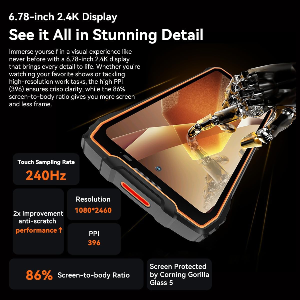 Blackview BL7000 AI 5G Rugged Smartphone Android 15, 24GB + 256GB/2TB robuuste telefoon, 6,78 inch FHD+ 2,4 K onverwoestbare telefoon, 50 MP AI camera, 7500 mAh, 4G, NFC, OTG, GPS, FM, 3 kaartvakken