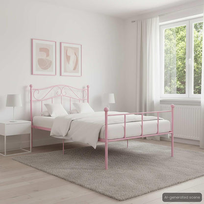 vidaXL Bedframe metaal roze 90x200 cm
