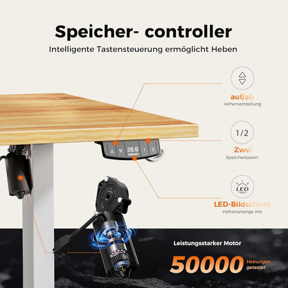 Agilestic Elektrisch in hoogte verstelbaar bureau, 160 x 80 cm, zit-sta bureau met geheugenfunctie, in hoogte verstelbare computertafel, gamingbureau met vierkant tafelblad, lichtbruin
