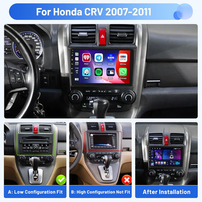 4+64G Autoradio voor Honda CRV 2007-2011 Android met Wireless CarPlay Android Auto, 9'' Autoscherm Bluetooth WIFI GPS FM/RDS 32EQ SWC AHD Achteruitkijkcamera