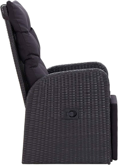 Tidyard Polyrattan Garden Chair with Backrest Black with Cushion Rattan Garden Chair 57 x 73 x 105 cm - QUORE