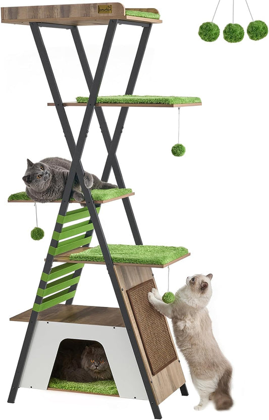 Kattenboom – Krabpaal – Kattentoren – Kattenhuis – Krabpaal Groot – 184 cm Hoog – Stevig Metalen Frame – Zachte Pluche Kussens