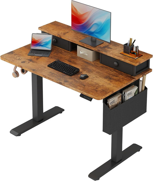 Lufeiya Elektrisch staand bureau, in hoogte verstelbaar, 101 cm (101 cm) zit-sta bureau met lade, klein sta-bureau