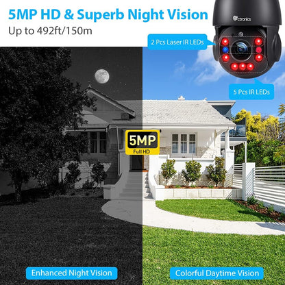 30X Zoom 5MP Outdoor PTZ Wifi Camera, Ctronics Video Camera met Pan 355 ° Tilt 90 °, 150m Nachtzicht, Auto Tracking, Menselijke Detectie, Hoorbaar Alarm, 2-Way Audio, Waterdicht 66-Zwart