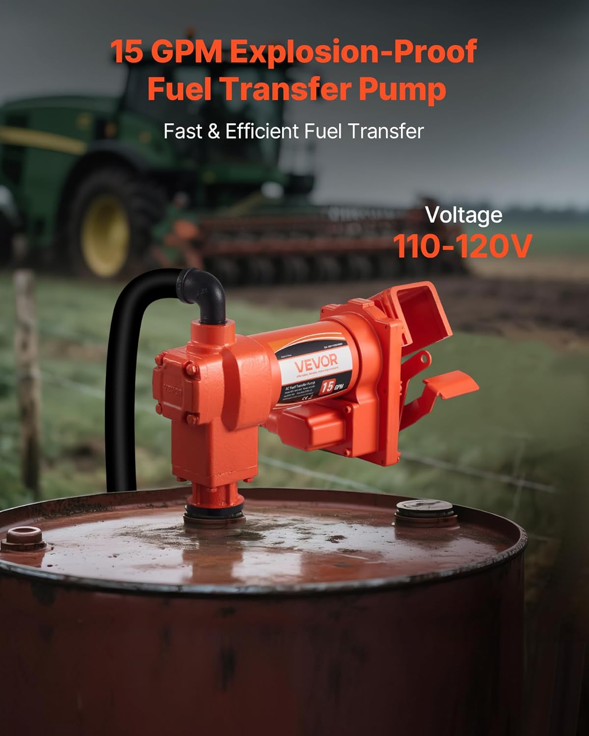 VEVOR Brandstoftransferpomp, 230 V AC, elektrische dieseltransferpomp, 57 l/min, maximale zuighoogte 2,4 m, maximale opvoerhoogte 11,28 m, voor benzine, kerosine, biodiesel, ethanol