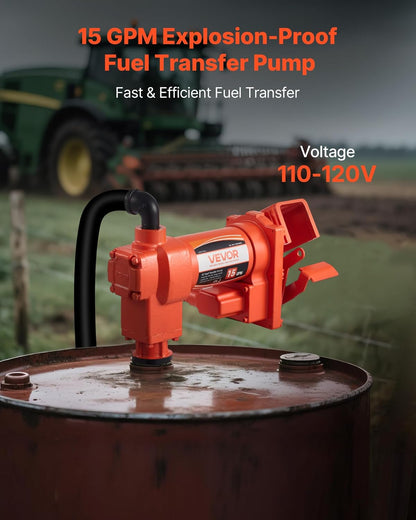 VEVOR Brandstoftransferpomp, 230 V AC, elektrische dieseltransferpomp, 57 l/min, maximale zuighoogte 2,4 m, maximale opvoerhoogte 11,28 m, voor benzine, kerosine, biodiesel, ethanol