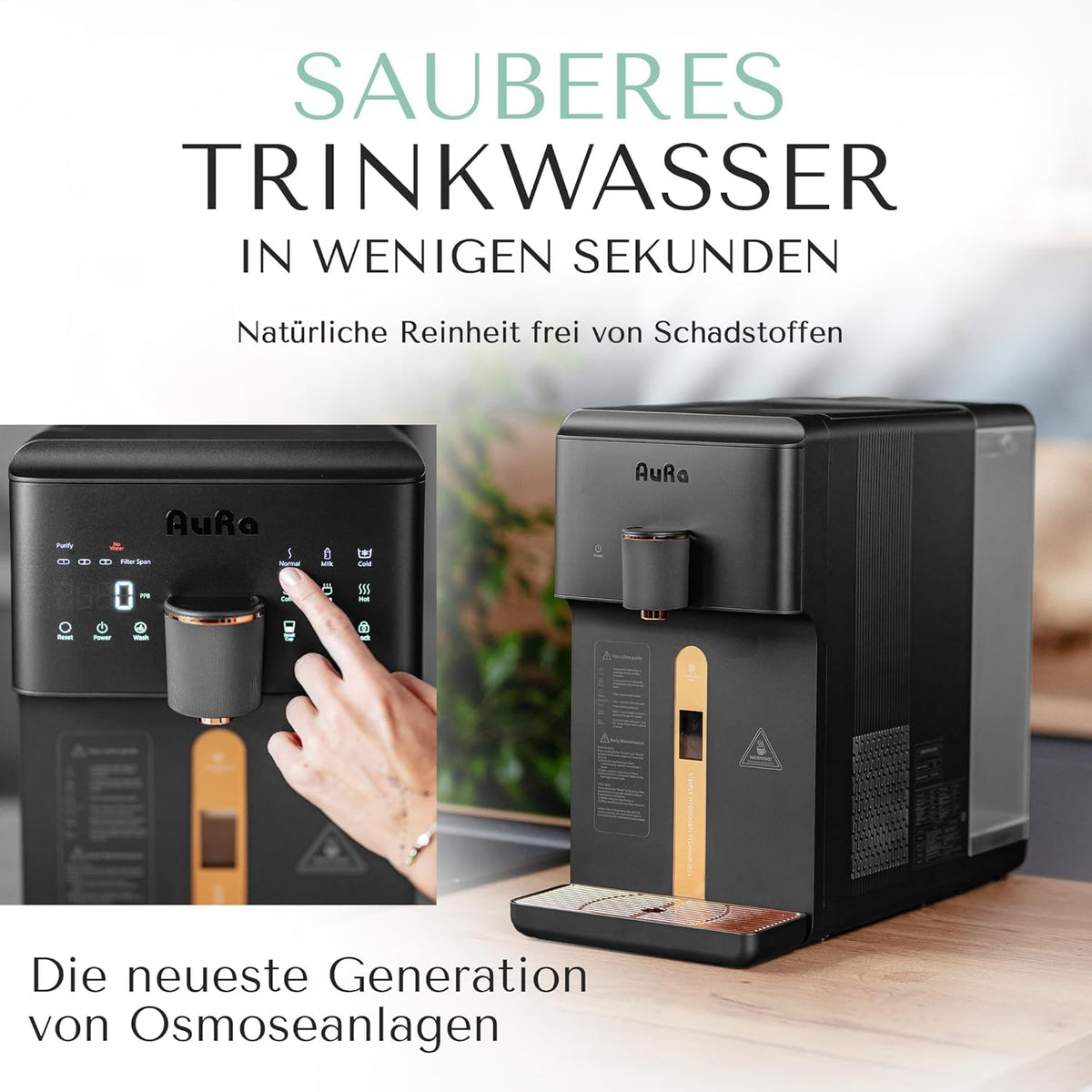 AuRa Osmosis Plant Drinking Water [6L] - Pure Water Filter Hot Water Dispenser & Hydrogen Water Dispenser, Reverse Osmosis System with Tank | Osmosis Water Dispenser for Home or - QUORE