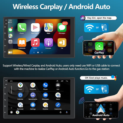 [2+32G] Podofo 2Din 7 Inch Autoradio Android 13 Scherm met Draadloos Apple Carplay/Android Auto Touchscreen met GPS/Bluetooth/SWC/FM/RDS/WiFi/USB Radio-ontvanger Ondersteuning Achteruitrijcamera