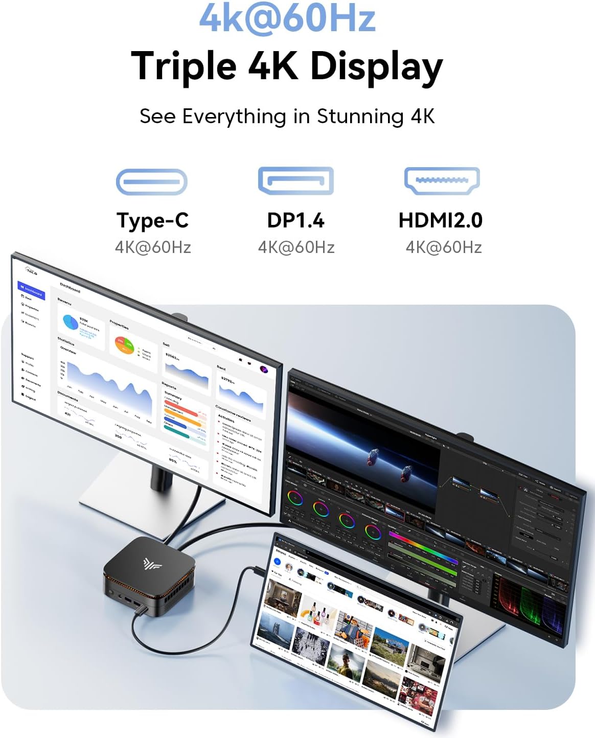 NiPoGi Pinova P1 Mini PC AΜD Ryzen 4300U W11 Pro (4C/4T, 3,7 GHz, beter dan N150) 16GB DDR4 256GB SSD 4K@60Hz Triple Display (HDMI 2.0 + Type-C + DP1.4) / WiFi 5 / BT 4.2 / LAN Computer Büro/Bildung