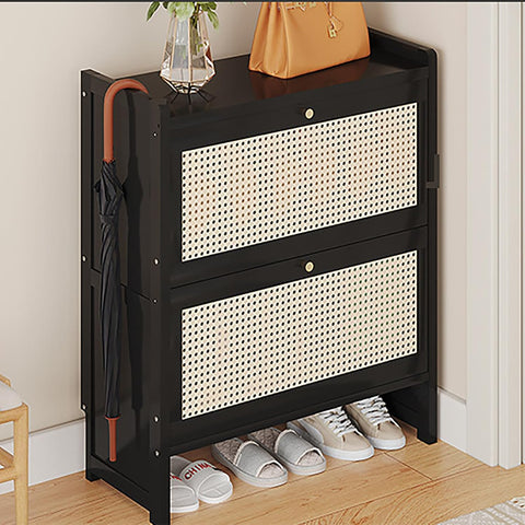 Shoe cabinet - Shoe rack - Portable - 4-tier - Freestanding shoe rack - with 2 folding drawers - Narrow shoe cabinet - Black