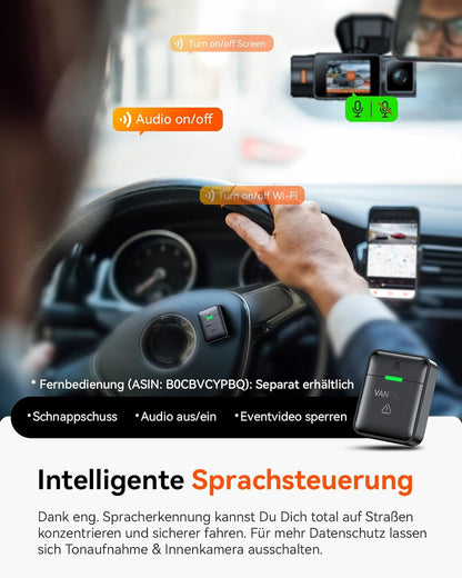 VANTRUE N2X 2,7K+1080P dashcam auto-interieur, STARVIS 2 Dual HDR nachtzicht dashcam, 2,5K/60FPS voorkant, GPS, WiFi, app en stembediening, 2″ 323° dashcam 24/7 parkeermodus, G Sensor, maximaal .512G