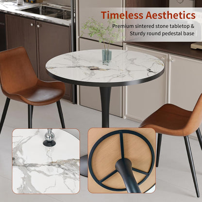 Ronde Eetkamertafel – Ronde Tafel – Bistrotafel – Design Tafel – Keukentafel – Kunstmarmer Blad – Zwarte Stalen Poten – Compact Formaat 78x76x76 cm