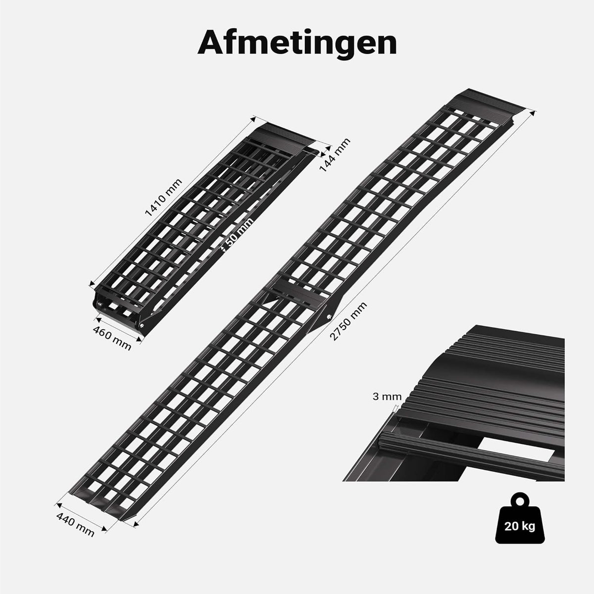 Oprijplaat aluminium opvouwbaar – 274cm 680kg – motoroprijplaat oprijsteun oprijplank