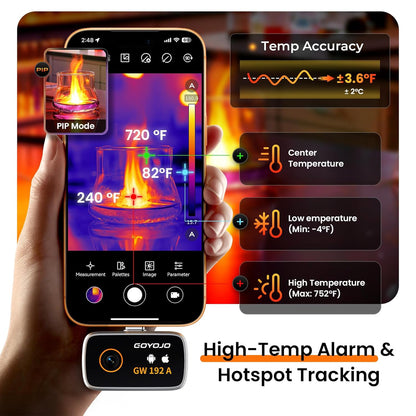 USB-C Warmtebeeldcamera, 192×192 IR-oplossing, 50° Groothoek, Ideaal voor Gebouweninspecties, Elektrische Tests en Pijpleidinginspecties (Compatibel met iOS en Android, Inclusief Lightning-adapter)