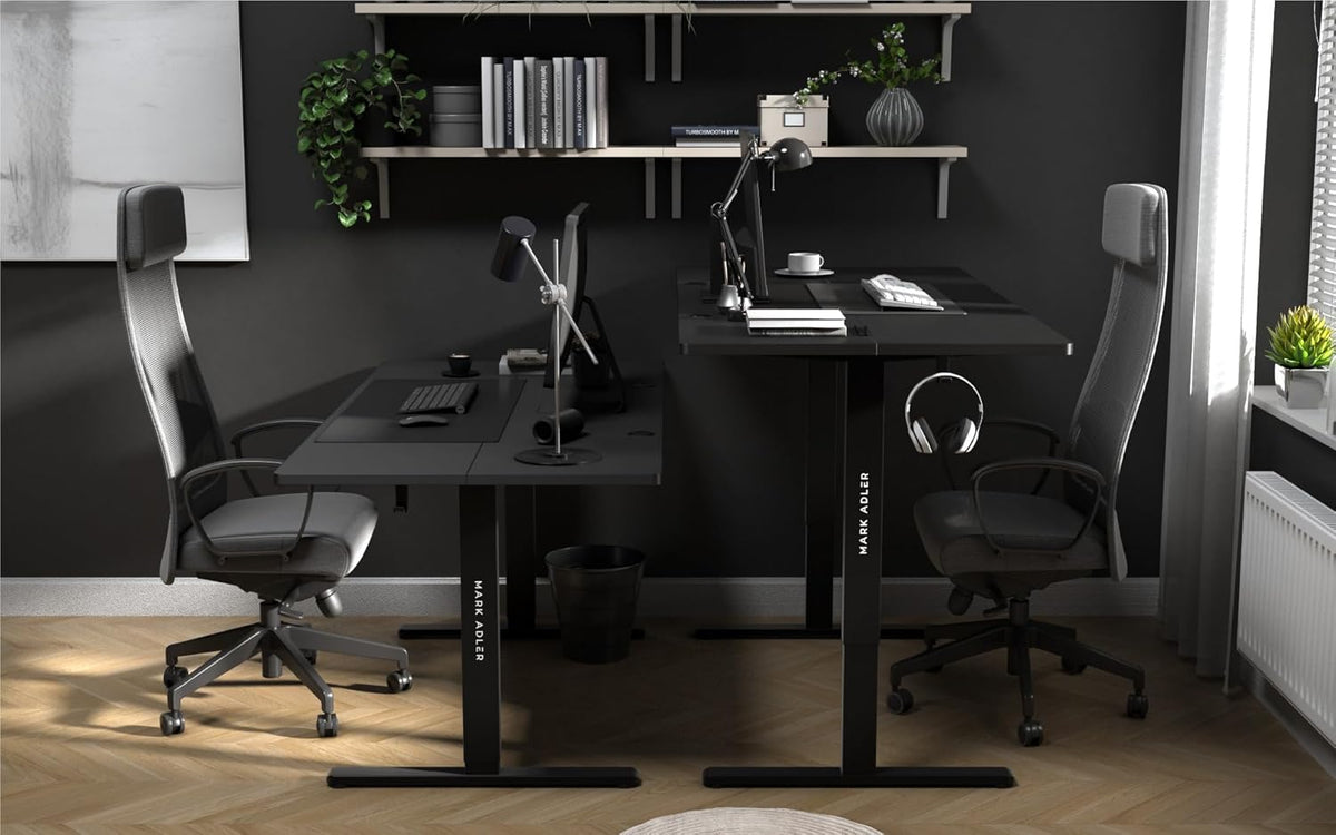 MARK ADLER Leader 7.6 Black Stand Desk Height Adjustable 160 x 80 cm 3 Memory Control Touch Screen Cable Pass-Through Headphone Hook Cup Holder Black - QUORE