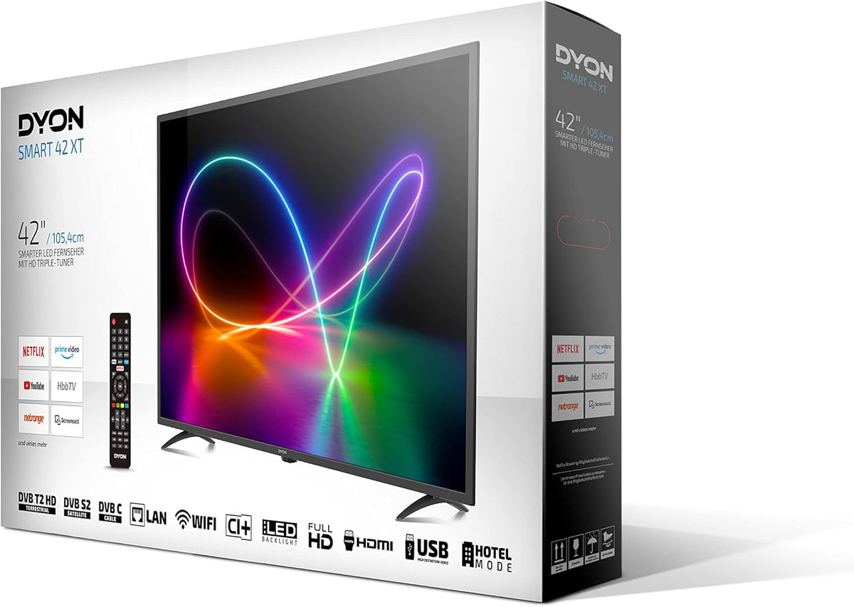 DYON Smart 42 XT 105 cm (42 inch) televisie (Full-HD Smart TV, HD Triple Tuner (DVB-C/-S2/-T2), Prime Video, Netflix & HbbTV)
