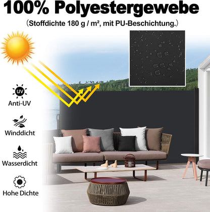 Dubbelzijdige Zijrolluik – Privacy Scherm – Zonwering – Windscherm – Terrasrolgordijn – UV-Beschermend – 1,6x6 Meter – 100% Polyester Met PU-Coating