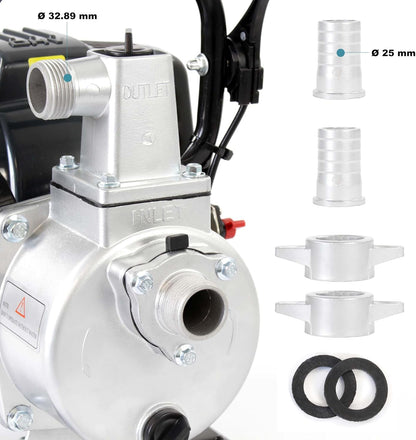Benzine Waterpomp – Tuinpomp – Verfpomp – Dompelpomp – Irrigatiepomp – 1 kW Motorvermogen – 8.000 Liter Per Uur Debiet