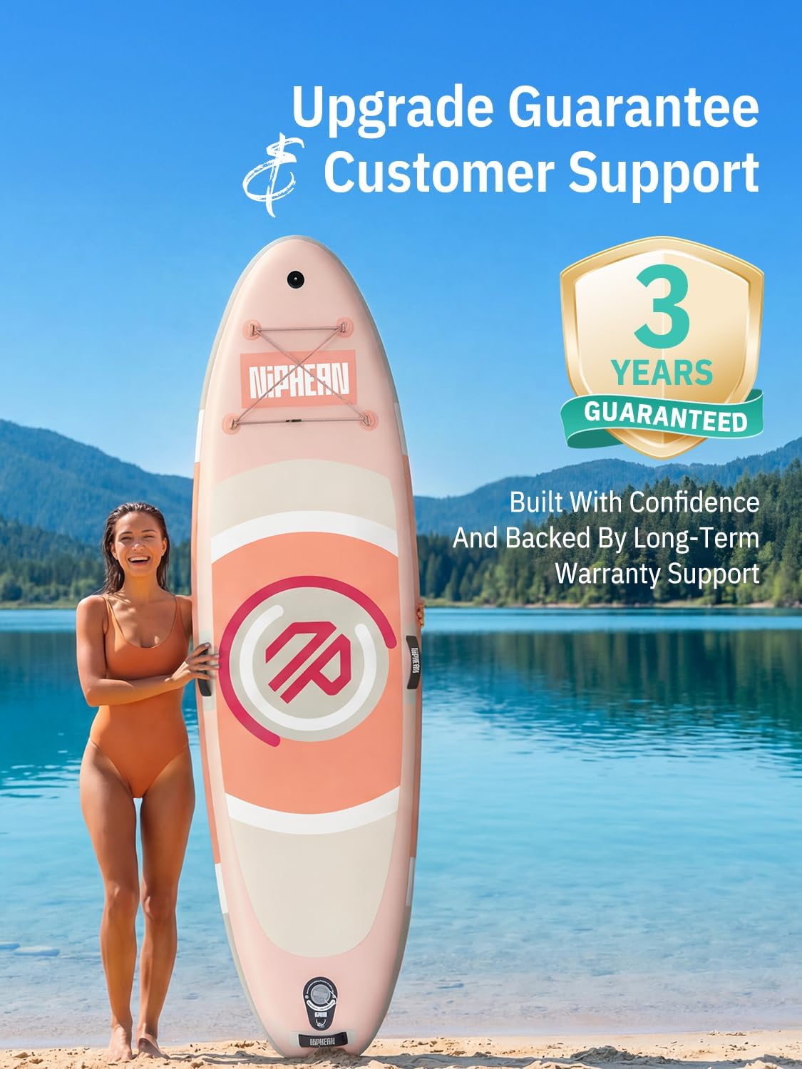 Niphean Opblaasbaar paddleboard met uitgebalanceerde vleugel en duurzame accessoires, stabiele 3,3 m opblaasbare paddleboards voor volwassenen en jongeren van alle vaardigheidsniveaus