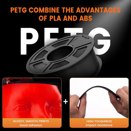 TECBEARS PETG Filament voor 3D-printer PETG, 1,75 mm, 10 kg, hoge taaiheid (zwart x 2, wit x 2, citroengeel, kersenrood, lichtoranje, muntgroen, hemelsblauw, chocolade)