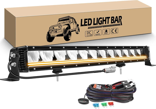 RIGIDON 23 inch 80W 8000LM Led Lichtbalk met 12V kabelboomset, Amber DRL, Led-verlichting Bar Rijdende Offroad Lichten Werklampen voor 4x4 auto voertuige vrachtwagen tractor ATV UTE SUV boot