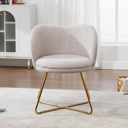 Chenille Fauteuil – Lounge stoel – Zetel – Armstoel – Sessel – Beige Chenille Bekleding – Stevig Metalen Frame – Ergonomisch Design