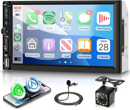 VECHTEL Autoradio, 2 Din met draadloze Carplay Android auto, 7 inch IPS HD touchscreen, autoradio, ondersteuning bluetooth, FM-radio, USB/TF/AUX spiegellink, achteruitrijcamera, afstandsbediening