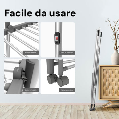 Elektrische wasdroger – Slim droger – Draagbare wasdroger – Elektrisch droogrek – Wasrek droger – 1200 W Vermogen – Verwarmde Lucht Tot 70 °C