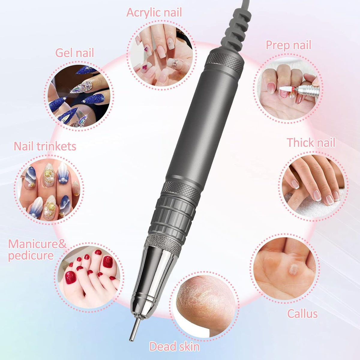 Madenia Touchpro Elektrische Nagelboor 35000 RPM, Professionele Elektrische Nagelvijlen Set voor Gelnagels en Acrylnagels, met HD Digitaal Display, Stil, Trillingsarm (Licht Roze)