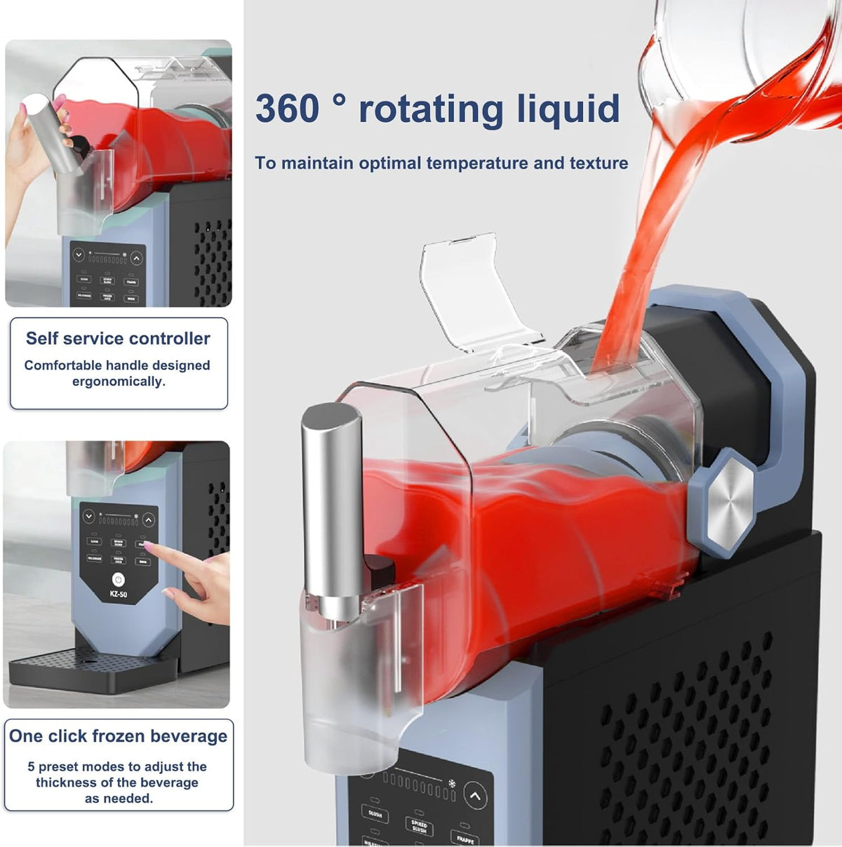 Slushy-machine voor thuis, 2 liter grote capaciteit bevroren drankmaker, geen ijsblokjes nodig, met 5 instellingen & auto-cleaning slushie machine voor ijs, smoothies, milkshakes