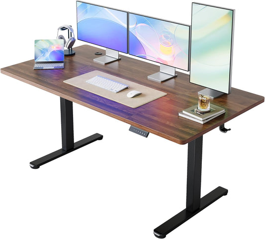 HUANUO Height Adjustable Desk 160cm, 4 Memory Height Settings, Electric Desk for Home Office and Computer Workstation, Standing Desk, Dark Walnut Brown - QUORE