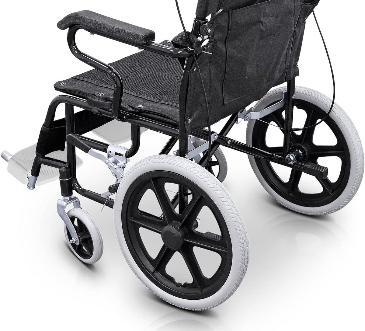 QUIRUMED Inklapbare rolstoel voor transport, Inklapbare en afneembare voetsteunen, Veiligheidsgordel, Remmen op hendels, Voor ouderen, Voor gehandicapten, Tot 120 kg