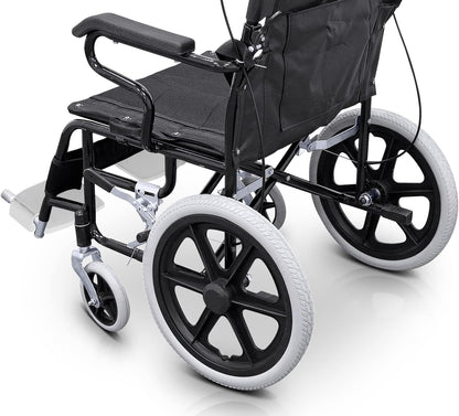 QUIRUMED Inklapbare rolstoel voor transport, Inklapbare en afneembare voetsteunen, Veiligheidsgordel, Remmen op hendels, Voor ouderen, Voor gehandicapten, Tot 120 kg