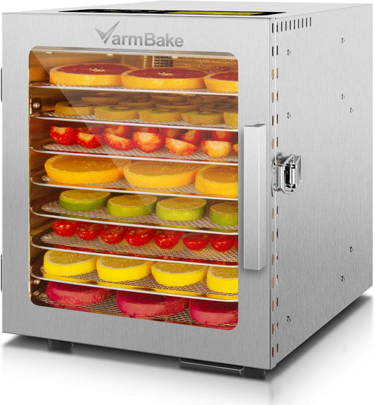 Droogautomaat roestvrij staal, 8 etages, 0,5 m² droogoppervlak, 30-90 °C, kleine droogautomaat, 120 V, voor levensmiddelen, droogautomaten voor fruit, vlees, groenten en 316 trays (25 x 25 cm