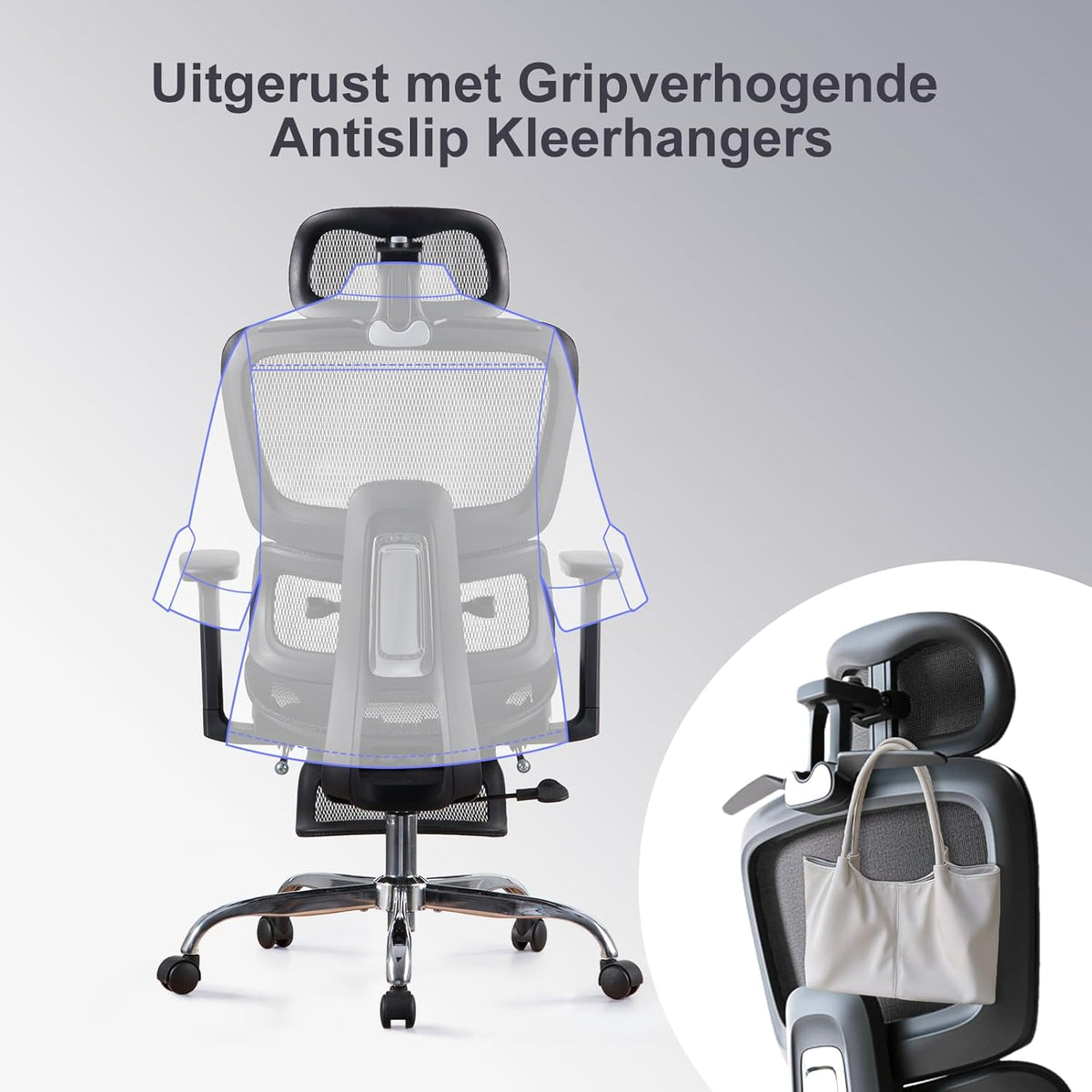 Ergonomische Bureaustoel met Voetensteun - 5-Zones Verstelbare Rugleuning, 2D Lendensteun, 3D Arm-/Hoofdsteun, 145° Kantelfunctie + Ademend Net voor Kantoor/Thuiswerk/Studie, Zwart