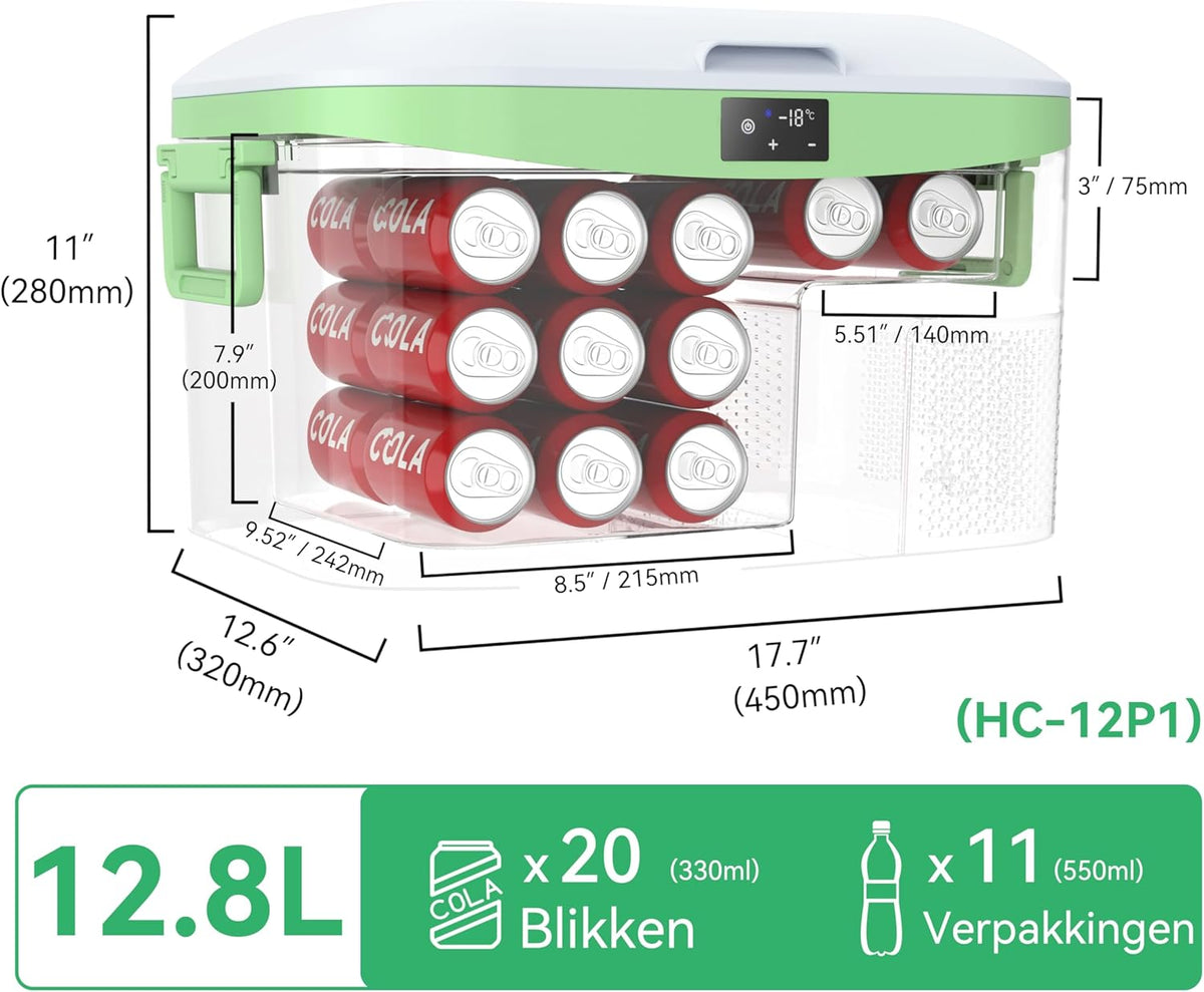 Compressor Koelbox – Draagbare Koelkast – Mobiele Vriezer – Auto Koelbox – Camping Koelbox – 12,8 Liter Inhoud – Snelle Koeling Tot -18°C