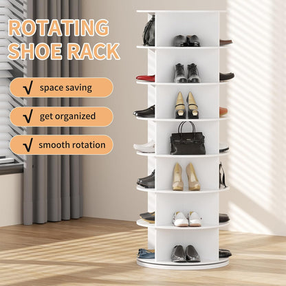 360° Draaibare Schoenenkast Wit – Schoenenrek – Schoenen Organizer – Opbergkast – Schoenentoren – 7 Lagen – Tot 28 Paar