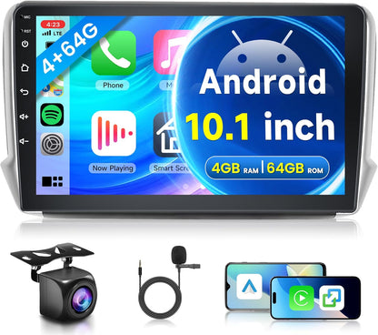 Autoradio – Auto Stereo – Multimedia Speler – Inbouw Radio – 2 Din Headunit – 10,1 Inch Touchscreen – Draadloze CarPlay & Android Auto – 4G + 64GB Opslag