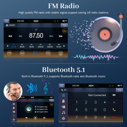 1 Din Car Radio with Extendable Display with Wireless Carplay and Android Car - 7 Inch Car Radio Carplay Support Mirror Link USB Type C + AHD Rear Camera and Remote Control - QUORE