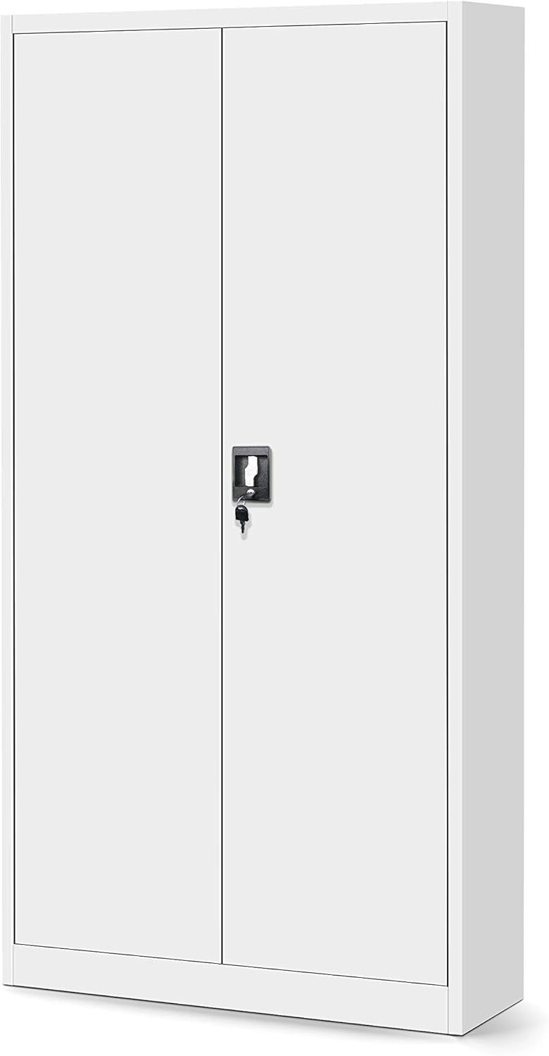 Jan Nowak by Domator24 C001D File Cabinet with Secret Compartment, Metal Cabinet, Office Cabinet, Sheet Steel, Powder Coated, 185 cm x 90 cm x 45 cm (White) - QUORE
